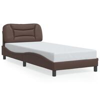 Sengeramme med LED-lys 90x200 cm kunstlæder brun