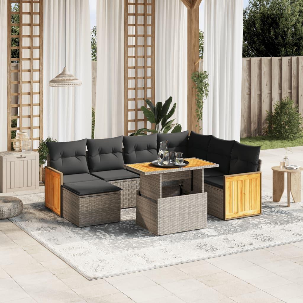 Sofasæt til haven i polyrattan - 8 dele med hynder, grå