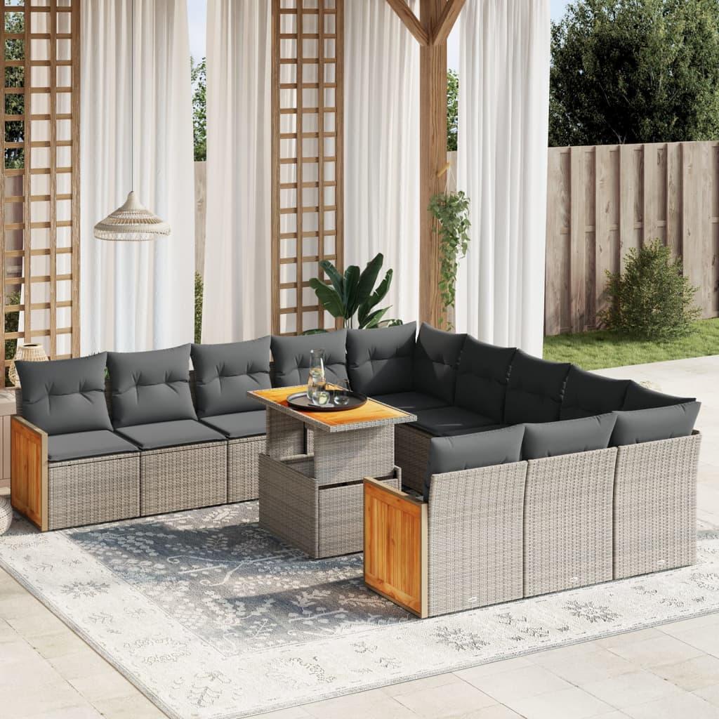 Loungesæt til haven 11 dele med hynder polyrattan grå