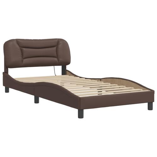 Sengeramme med LED-lys 100x200 cm kunstlæder brun