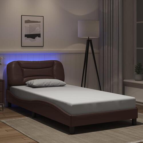 Sengeramme med LED-lys 100x200 cm kunstlæder brun
