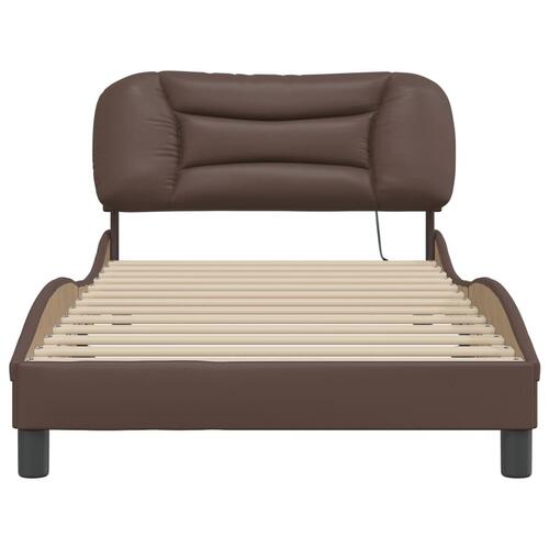 Sengeramme med LED-lys 100x200 cm kunstlæder brun