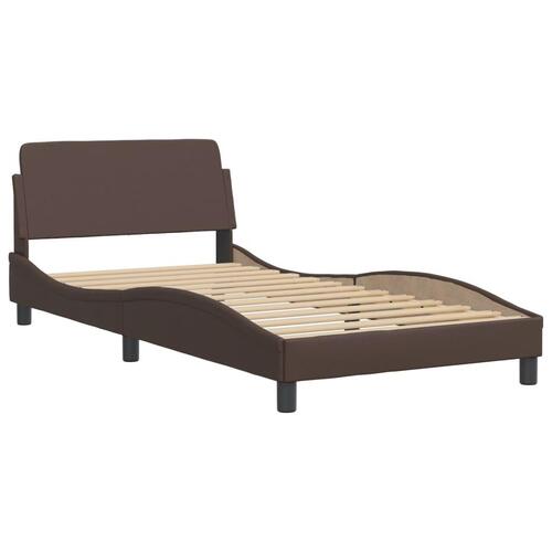 Sengeramme med LED-lys 100x200 cm kunstlæder brun