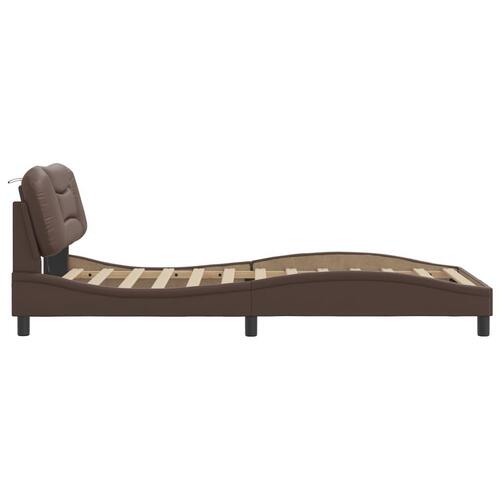 Sengeramme med LED-lys 100x200 cm kunstlæder brun