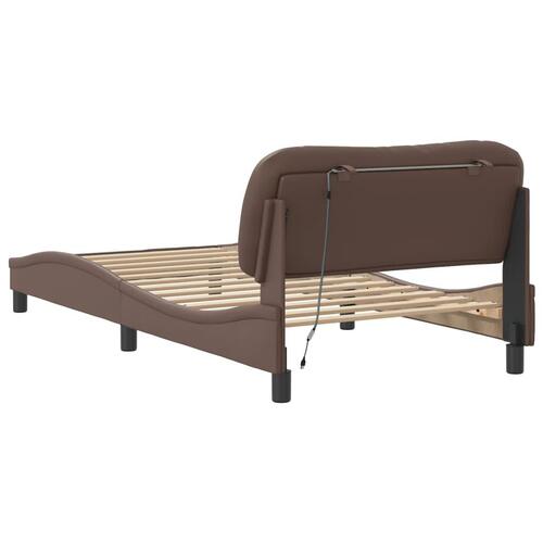 Sengeramme med LED-lys 100x200 cm kunstlæder brun