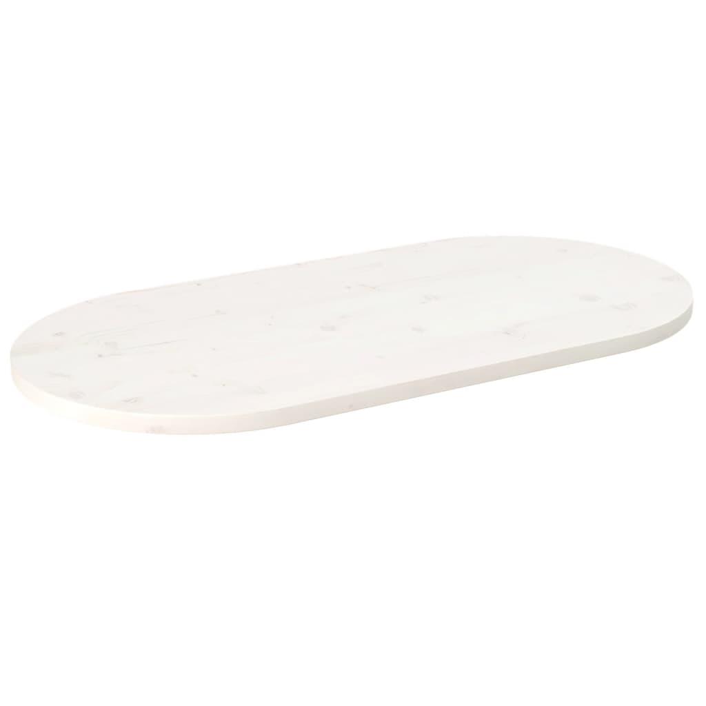 Bordplade 90x45x2,5 cm oval massivt fyrretræ hvid