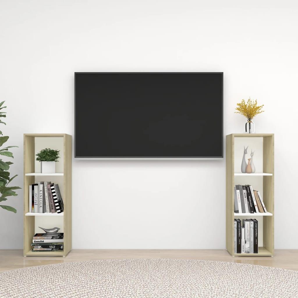 Tv-skabe 2 stk. 107x35x37 cm konstrueret træ hvid og sonoma-eg