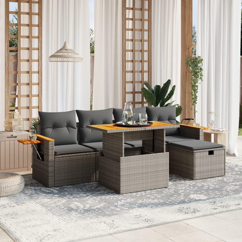 Sofasæt til haven 6 dele med hynder polyrattan grå