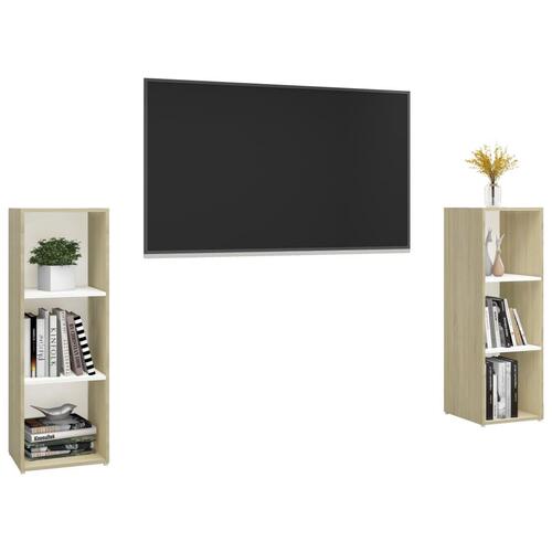 Tv-skabe 2 stk. 107x35x37 cm konstrueret træ hvid og sonoma-eg