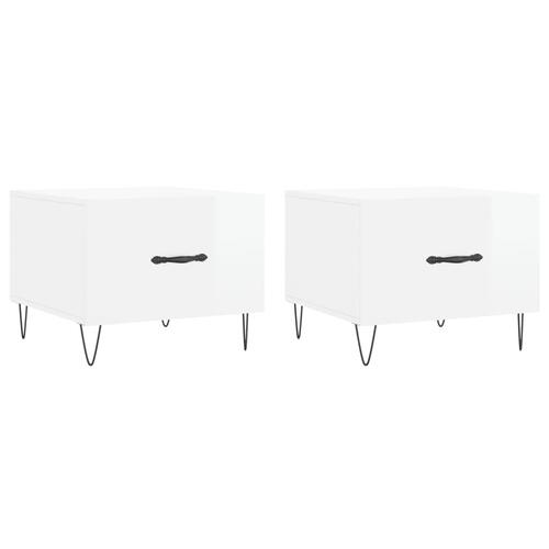 Sofaborde 2 stk. 50x50x40 cm konstrueret træ hvid højglans