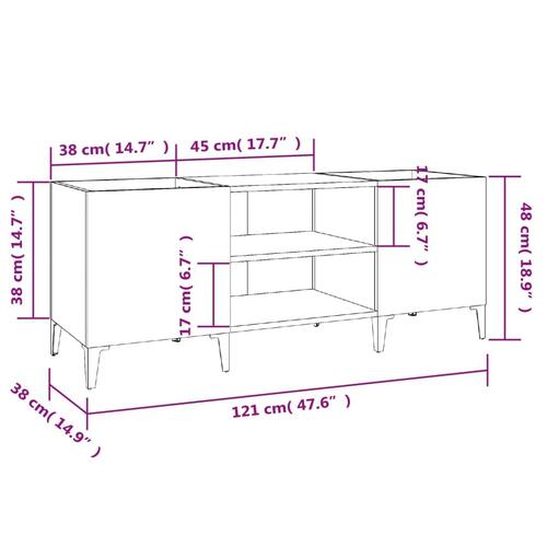 Vinylskab 121x38x48 cm konstrueret træ sonoma-eg