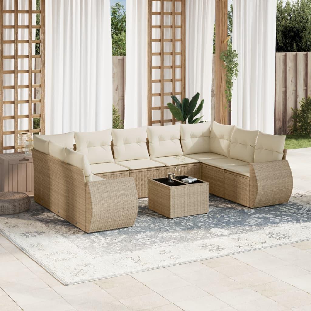 Sofasæt til haven 10 dele med hynder polyrattan beige billede