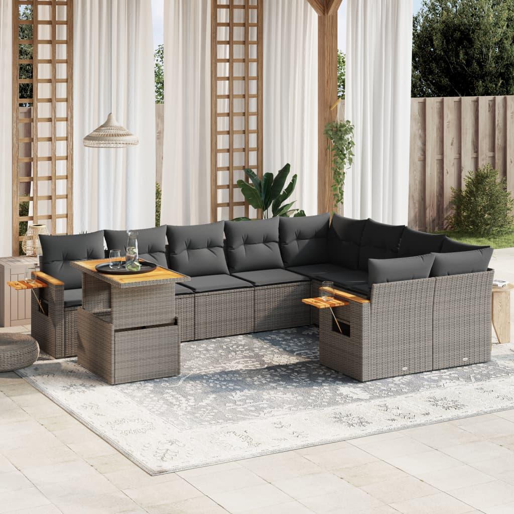 Sofasæt til haven 10 dele med hynder polyrattan grå billede