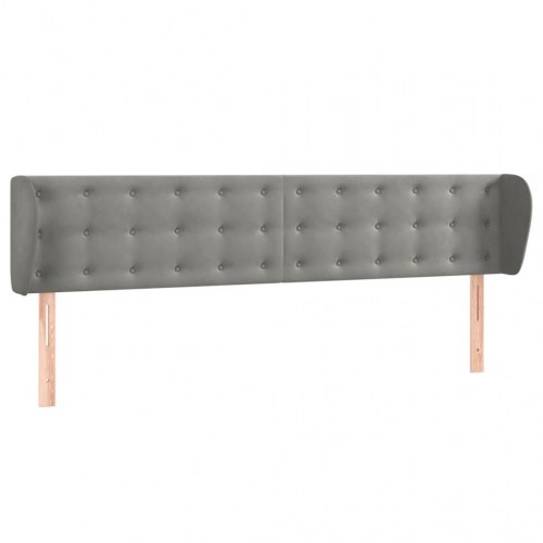 Sengegavl med kanter i fløjl 163 x 23 x 78/88 cm - lysegrå