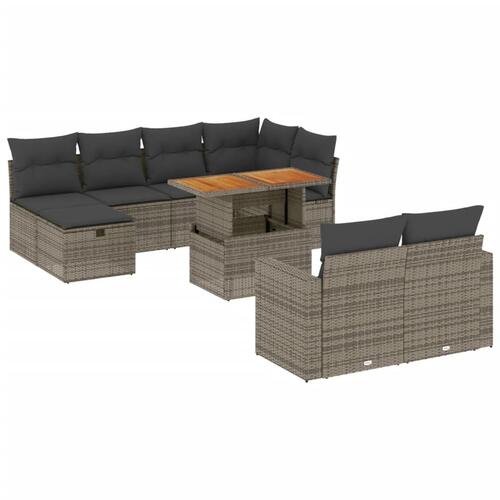 Loungesæt til haven 11 dele med hynder polyrattan grå