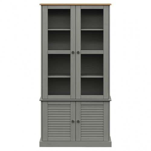 Glasskab VIGO 85x35x170 cm i massivt fyrretræ - grå