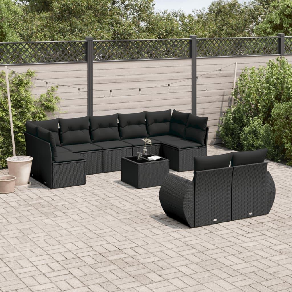 Sofasæt til haven 10 dele med hynder polyrattan sort billede