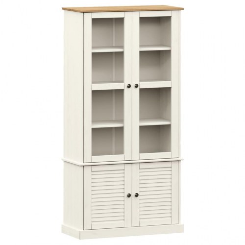 Glasskab VIGO 85×35×170 cm i massivt fyrretræ - hvid