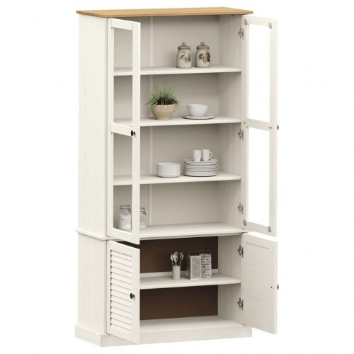 Glasskab VIGO 85×35×170 cm i massivt fyrretræ - hvid