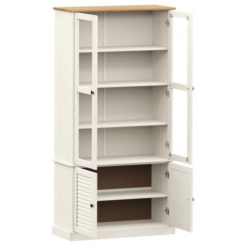 Glasskab VIGO 85×35×170 cm i massivt fyrretræ - hvid