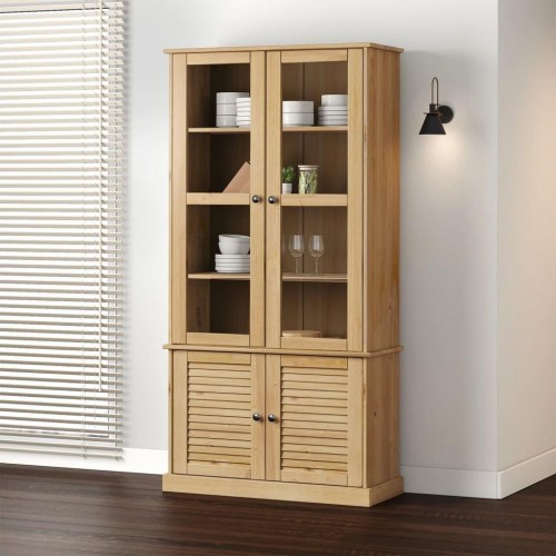 Glasskab VIGO 85x35x170 cm - massivt fyrretræ, vitrineskab med glaslåger
