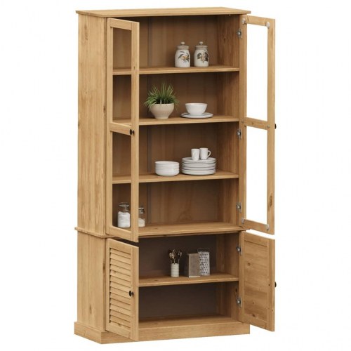 Glasskab VIGO 85x35x170 cm - massivt fyrretræ, vitrineskab med glaslåger