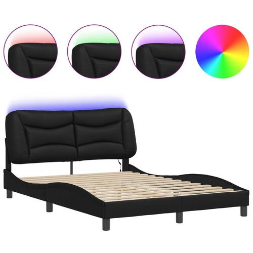 Sengeramme med LED-lys 120x200 cm kunstlæder sort