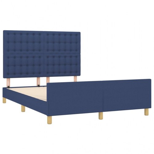 Sengeramme med sengegavl 140x200 cm - stof, blå