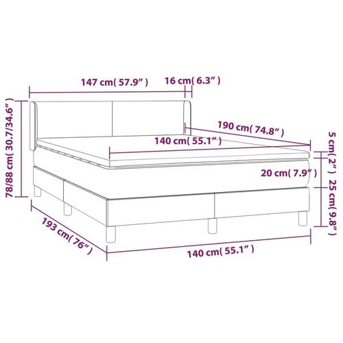 Kontinentalseng med madras 140x190 cm kunstlæder grå