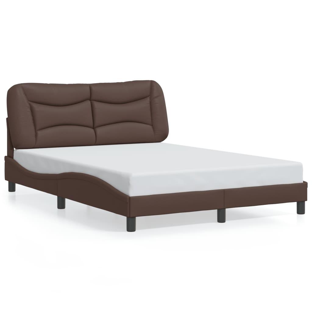 Sengeramme med LED-lys 140x190 cm kunstlæder brun