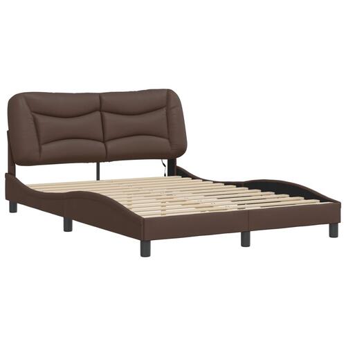 Sengeramme med LED-lys 140x190 cm kunstlæder brun