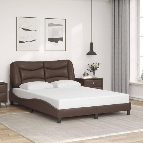 Sengeramme med LED-lys 140x190 cm kunstlæder brun