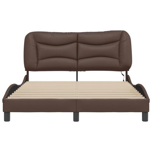 Sengeramme med LED-lys 140x190 cm kunstlæder brun