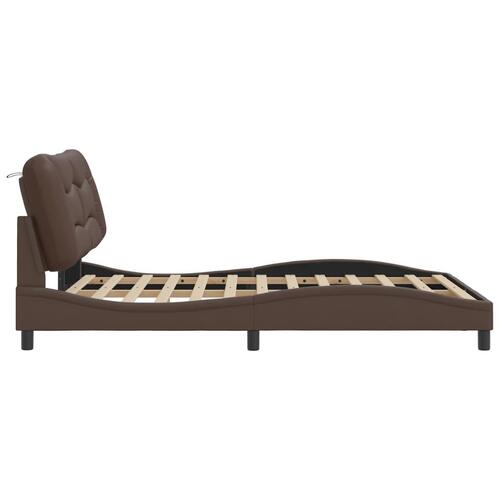 Sengeramme med LED-lys 140x190 cm kunstlæder brun