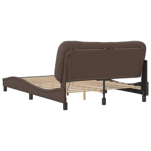 Sengeramme med LED-lys 140x190 cm kunstlæder brun