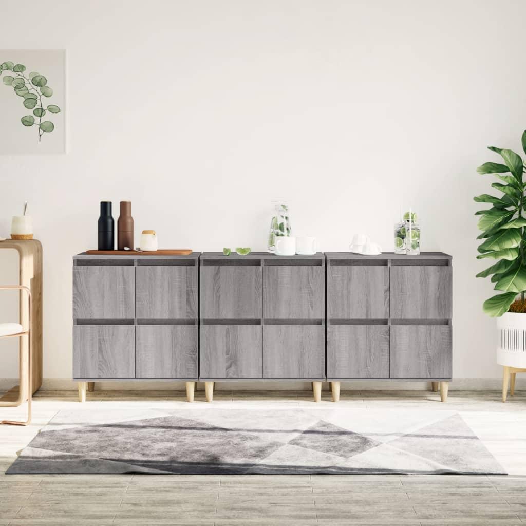 Skænke 3 stk. 60x35x70 cm konstrueret træ grå sonoma-eg