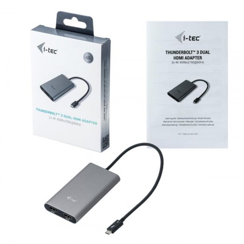 I-Tec HDMI Adapter TB3DUAL4KHDMI - Thunderbolt 3 til dobbelt HDMI (grå)