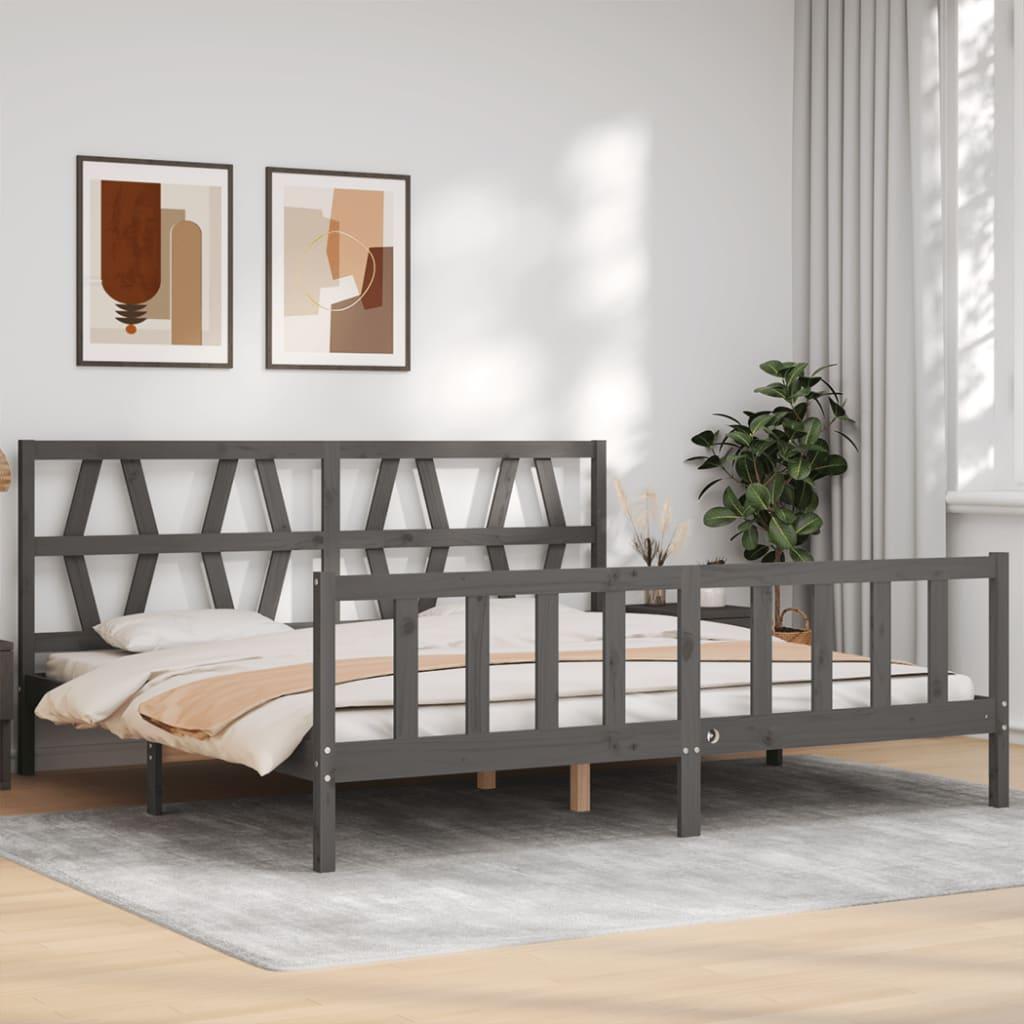 Sengeramme med sengegavl 200x200 cm massivt træ grå
