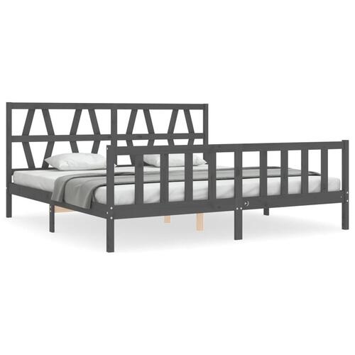 Sengeramme med sengegavl 200x200 cm massivt træ grå