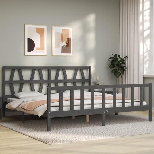 Sengeramme med sengegavl 200x200 cm massivt træ grå
