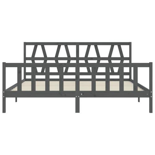Sengeramme med sengegavl 200x200 cm massivt træ grå