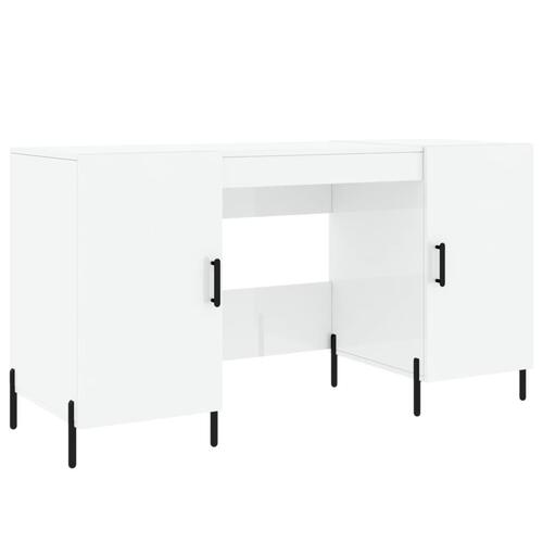 Skrivebord 140x50x75 cm konstrueret træ hvid højglans