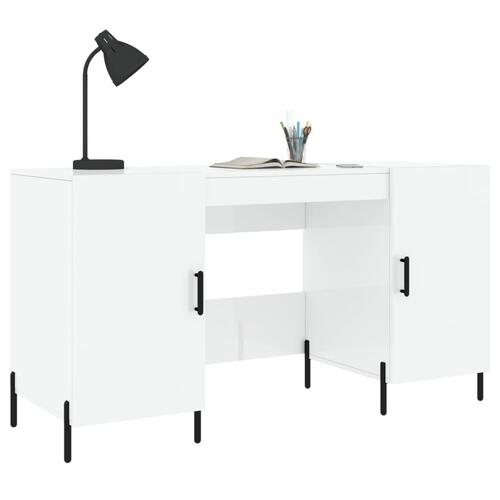 Skrivebord 140x50x75 cm konstrueret træ hvid højglans