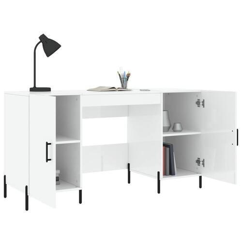 Skrivebord 140x50x75 cm konstrueret træ hvid højglans