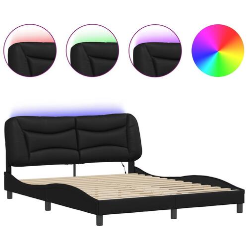 Sengestel med LED-lys 160x200 cm kunstlæder sort