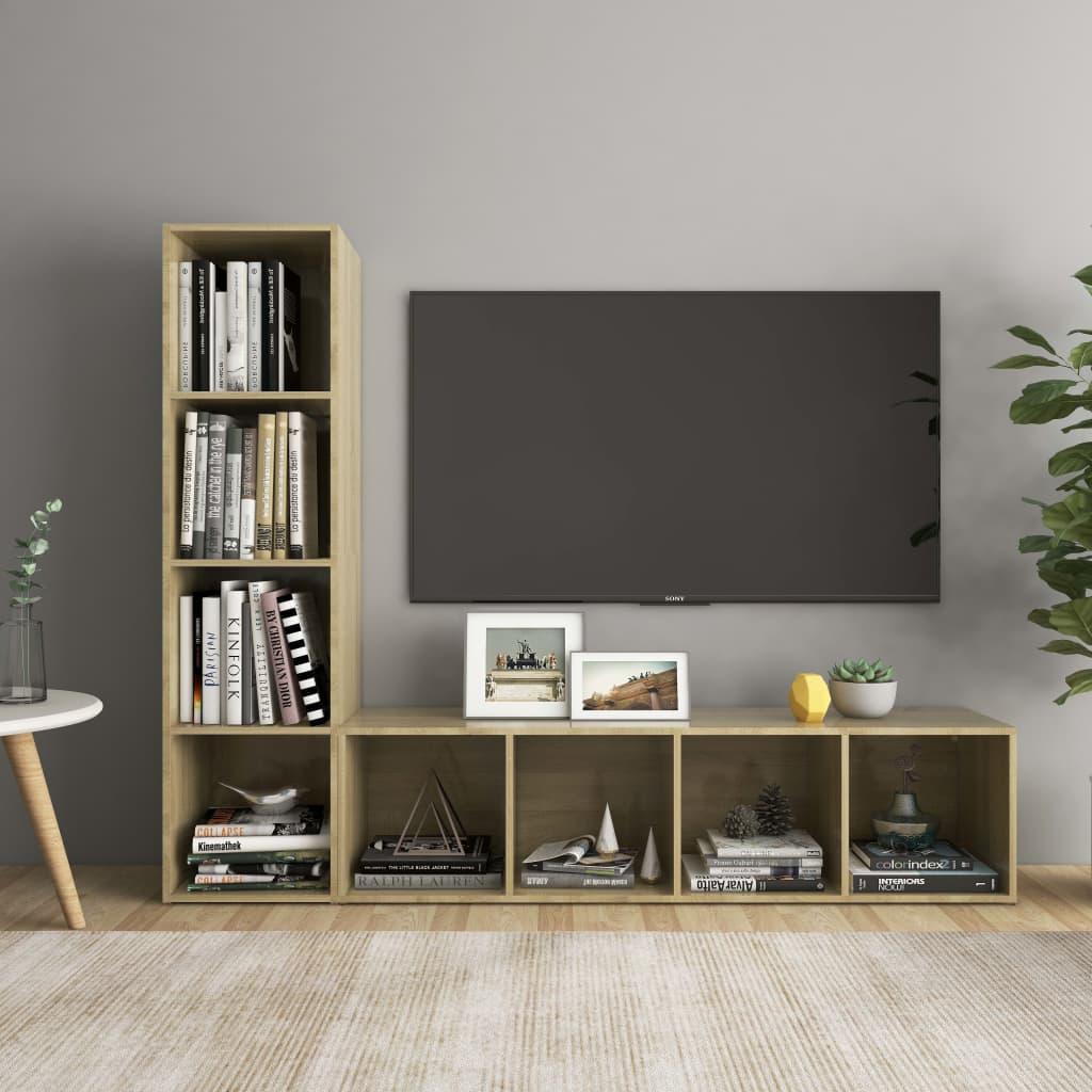 Tv-skabe 2 stk. 142,5x35x36,5 cm konstrueret træ sonoma-eg