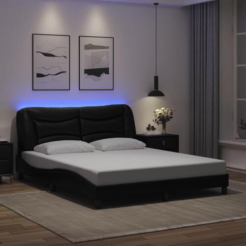 Sengestel med LED-lys 160x200 cm kunstlæder sort