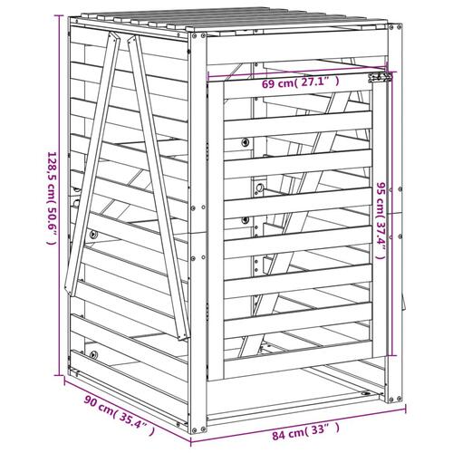 Skraldespandsskjuler 84x90x128,5 cm massivt fyrretræ hvid