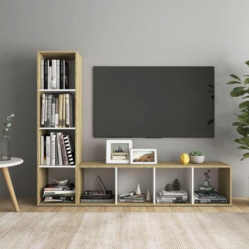 Tv-skabe 2 stk. 142,5x35x36,5 cm spånplade hvid og sonoma-eg