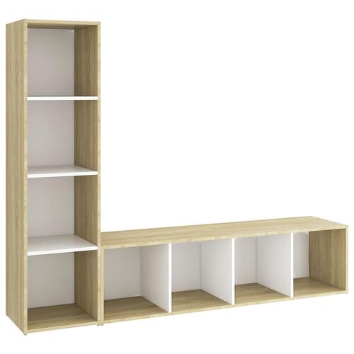 Tv-skabe 2 stk. 142,5x35x36,5 cm spånplade hvid og sonoma-eg